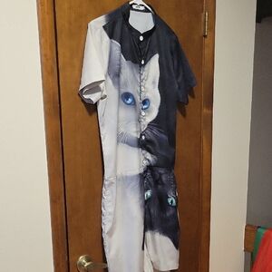 Onseme 3D Graphic Cat Short Jumpsuit Romper Mens XL
